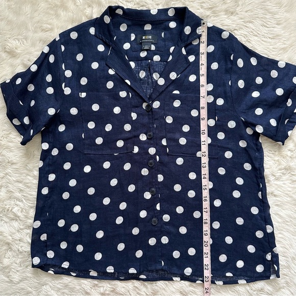 Anthropologie Maeve Top Women’s Buttondown Surf 100% Linen Navy Dot Shirt Sz XS - Picture 12 of 12
